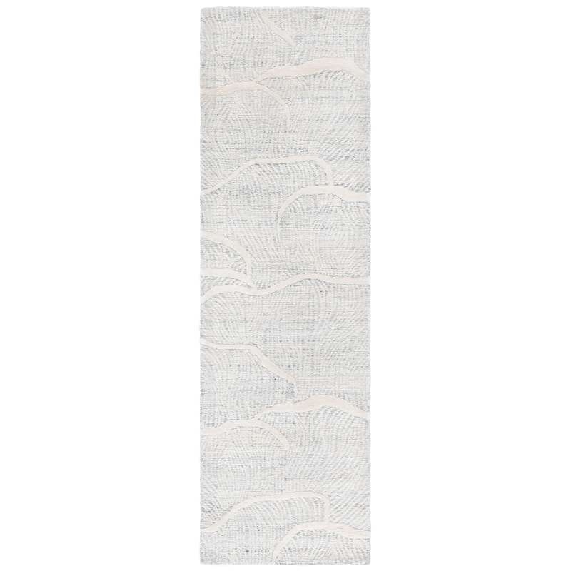 SAFAVIEH Handmade Pine Sucheta Contemporary Wool Rug - 2'3" x 8' Runner - Grey/Ivory