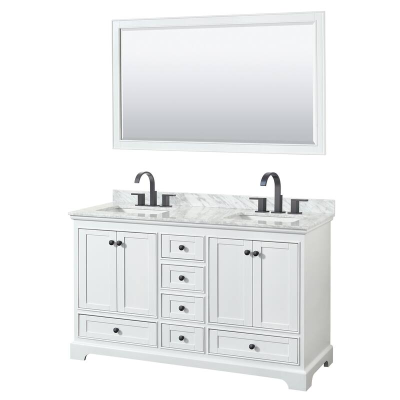 Wyndham Collection Deborah 60" Free Standing Double Vanity Set with - White / White Carrara Marble Top / Matte Black - Painted