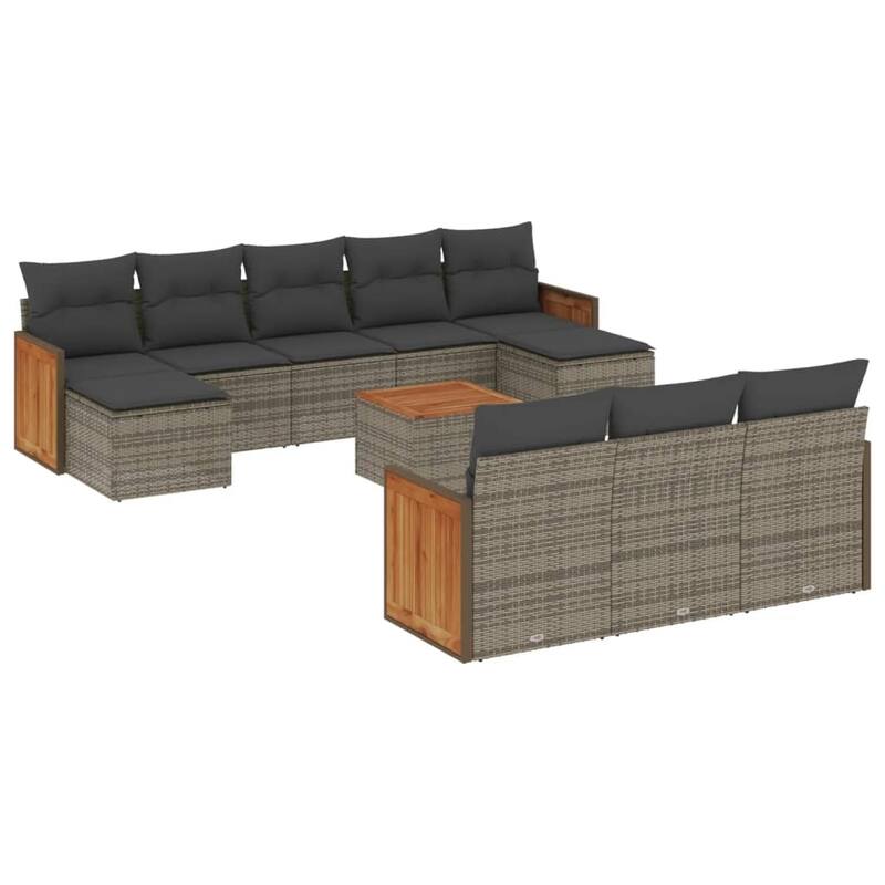 vidaXL Patio Sofa Set with Cushions Outdoor Conversation Furniture Poly Rattan - 21.7 x 21.7 x 14.6
