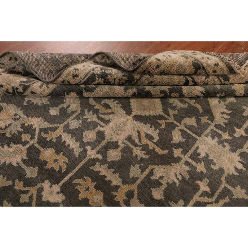 Grey Floral Oushak Indian Area Rug Handmade Wool Carpet - 8'1"x 10'0"
