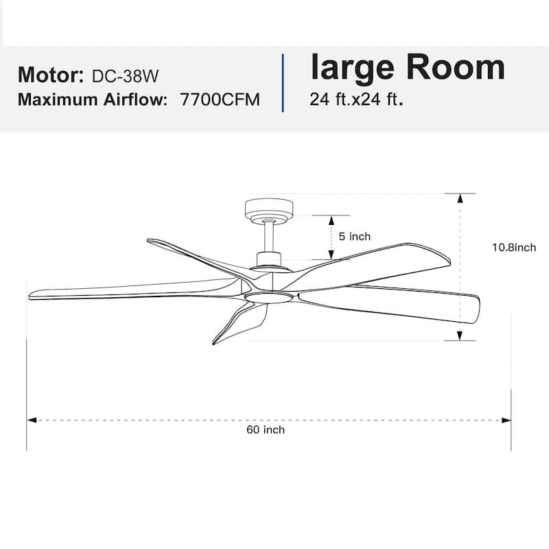 Farmhouse Walnut Wood Ceiling Fan without Light