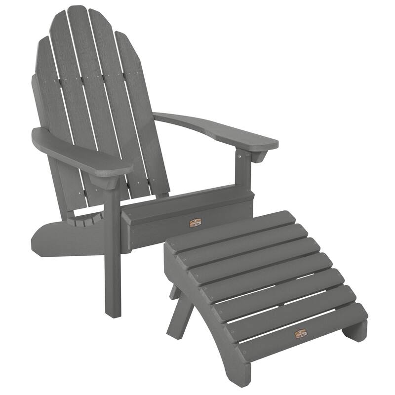 HIGHWOOOD Essential Adirondack Chair with Folding Ottoman - Grey