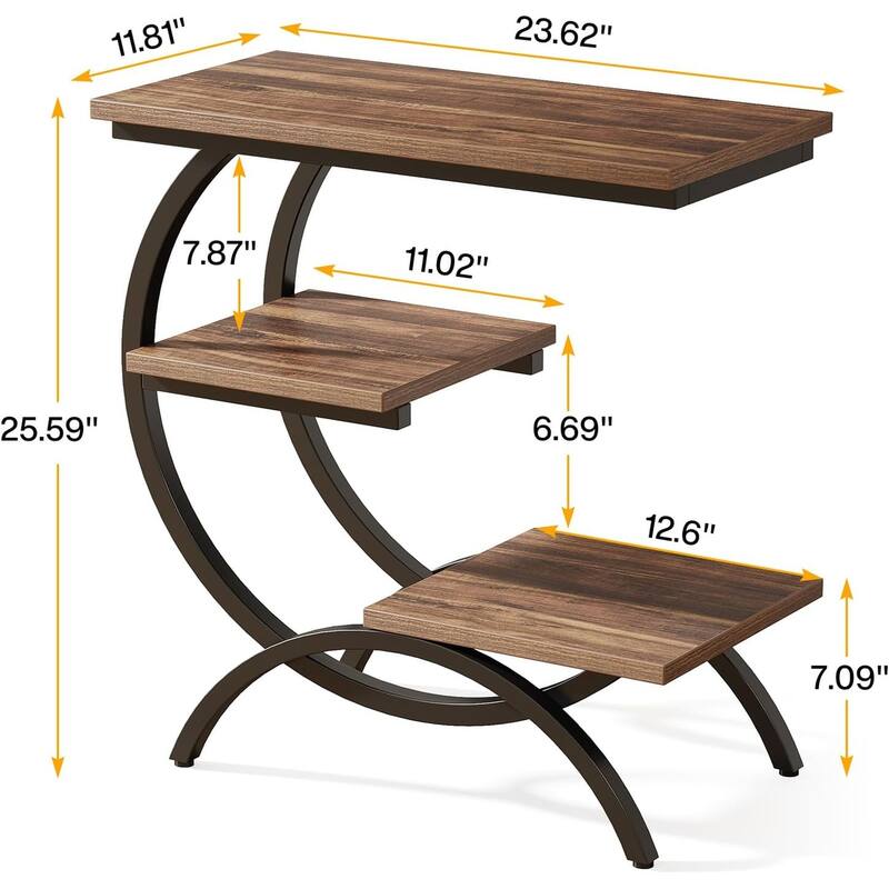 11.81" C-Shaped End Table, 3-Tier Industrial Side Table