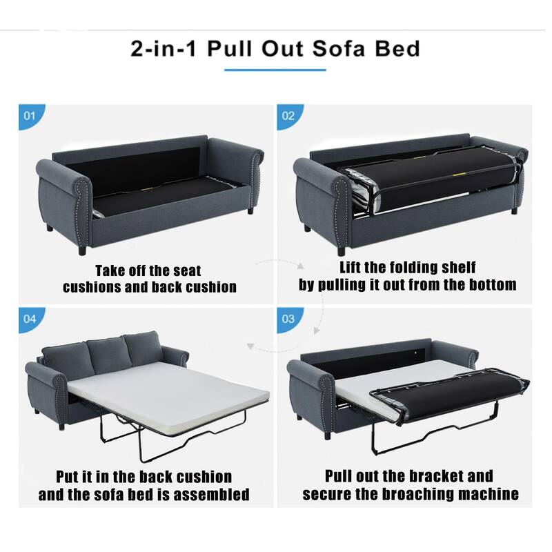 81.5" Convertible Sleeper Couch with Pull Out Bed,3 Seater Sofa Bed
