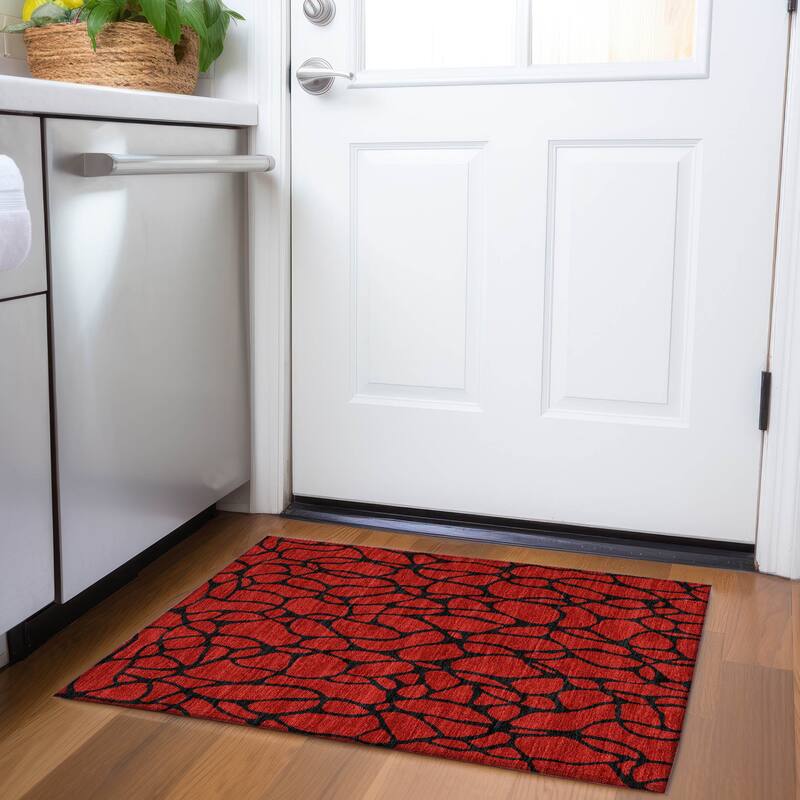 Premium Washable Super Soft Contemporary Macy Mayfield Rug - Red - 1'8" x 2'6"