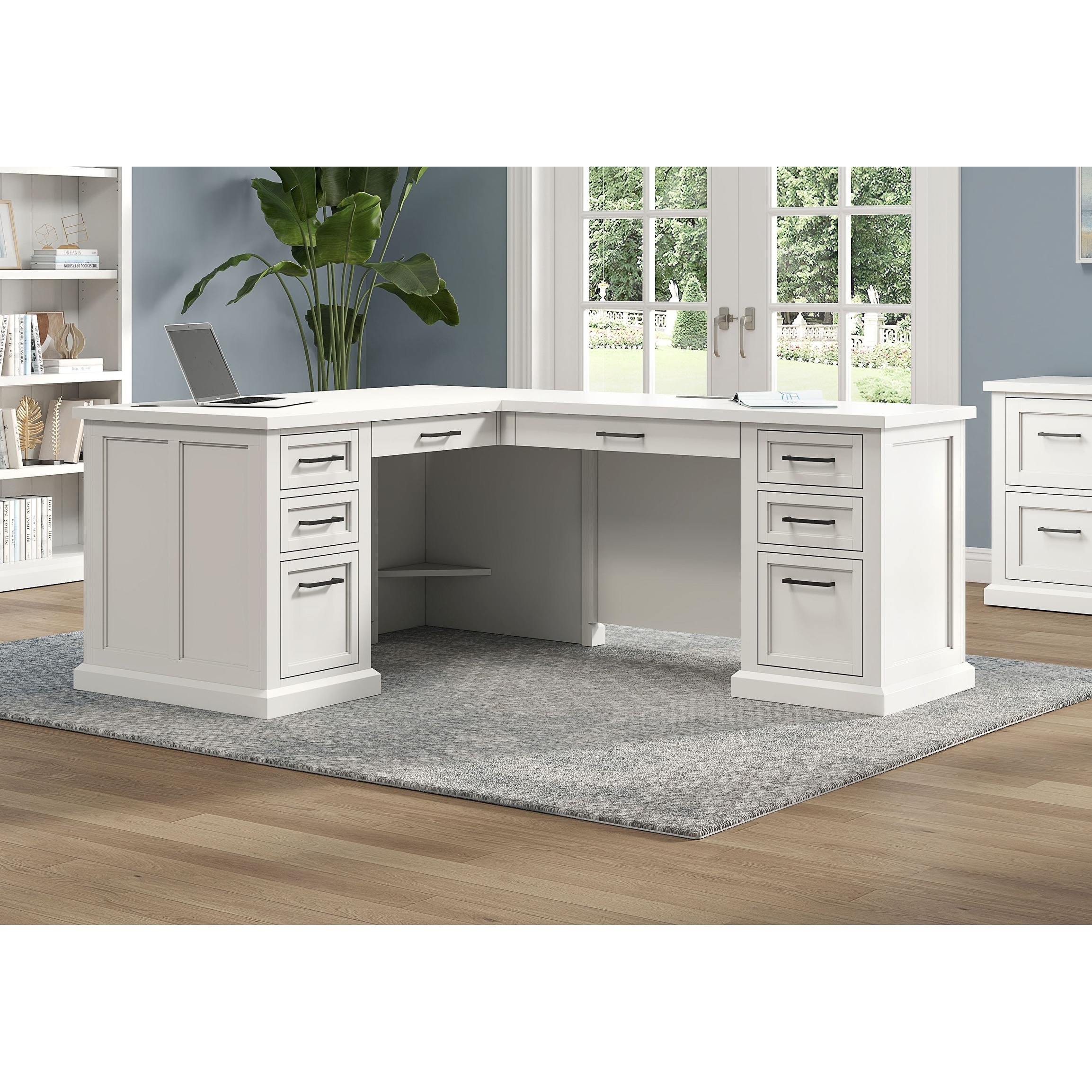 Modern Wood L-Desk & Return, Writing Table & Return, Office Desk & Return, Corner Desk & Return, White