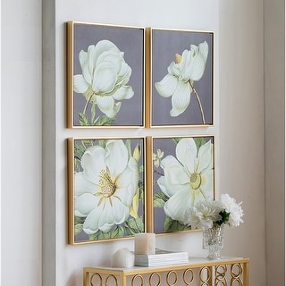 Set of 4 White and Gold Botanical Wall Art Prints, Home Decor