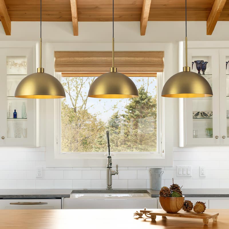 3-Light Modern Linear Chandelier Brass Cluster Dome Kitchen Island Light - W53.2"