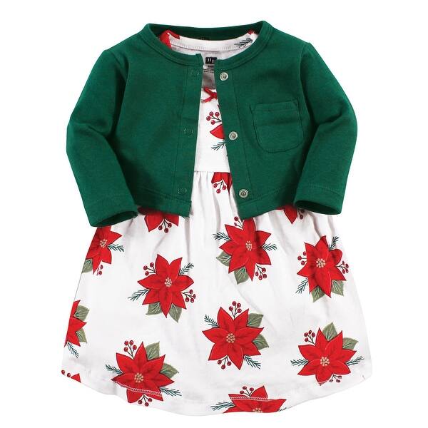 slide 1 of 1, Hudson Baby Toddler Girl Cotton Dress and Cardigan Set, Poinsettia 2T - Poinsettia