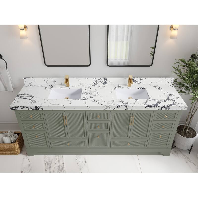 Willow Collections 84 in. W x 22 in. D Alys Double Bowl Sink Bathroom Vanity with Countertop - 2"Viola Night - Evergreen