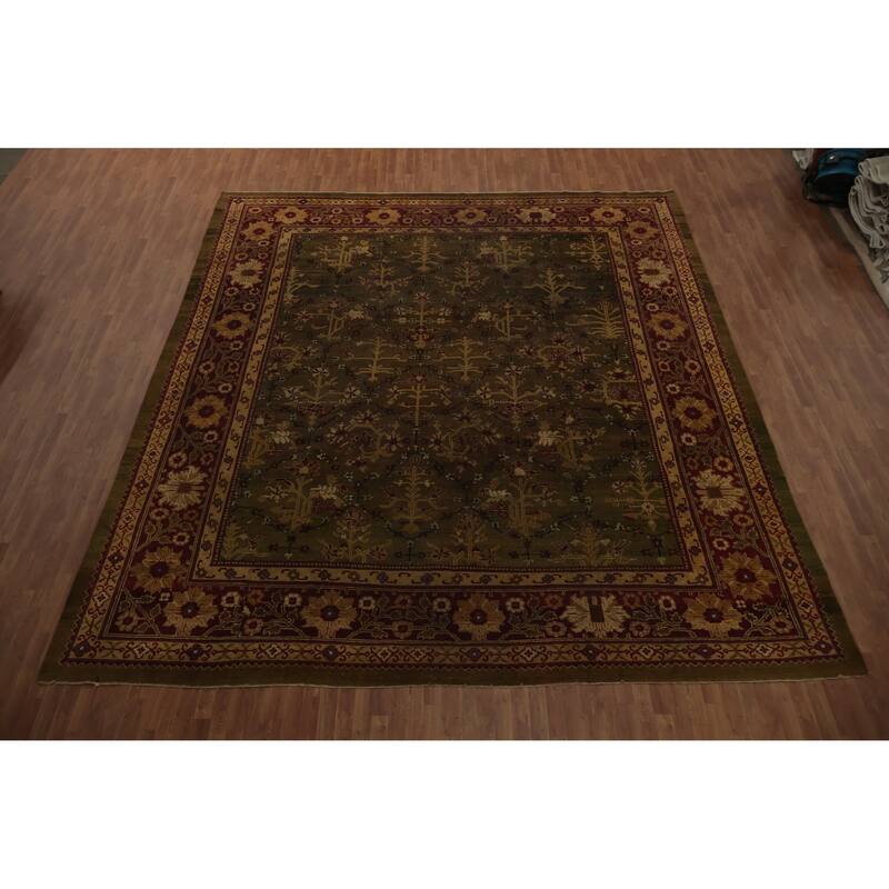 Hand Knotted Oriental 100% Wool Carpet Traditional Floral Green Agra Area Rug - 14' 10'' X 13' 1''