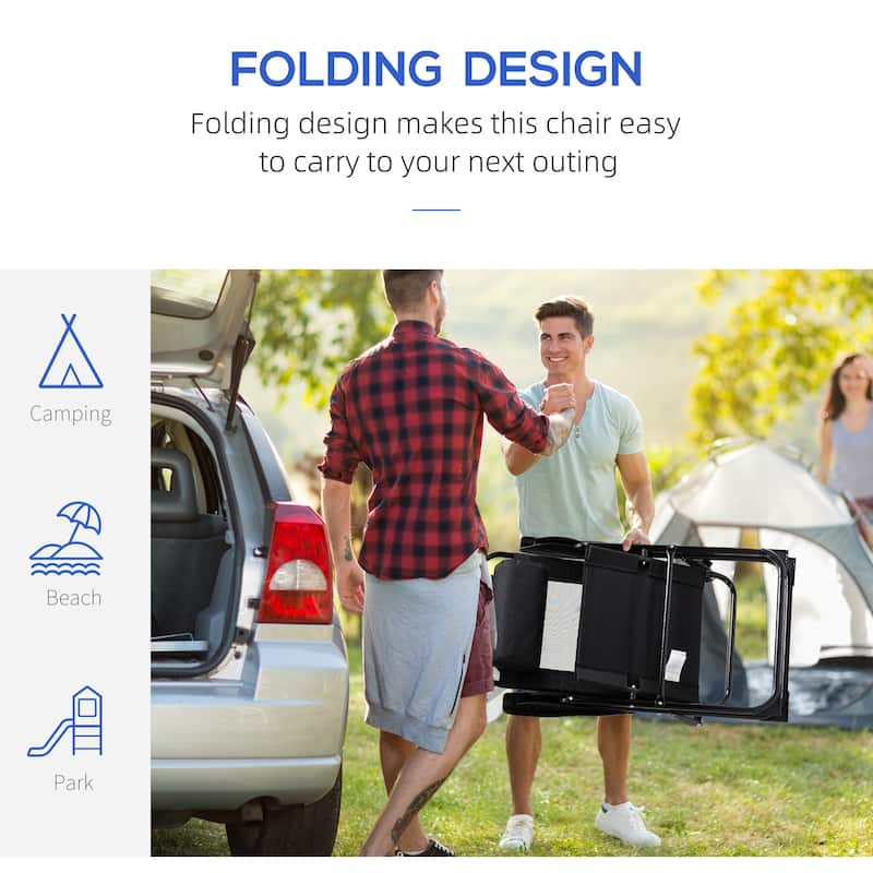 Outdoor Folding Patio Chairs Set of 2 with Adjustable Sling Back, Camping Chair with Removable Headrest for Beach, Garden