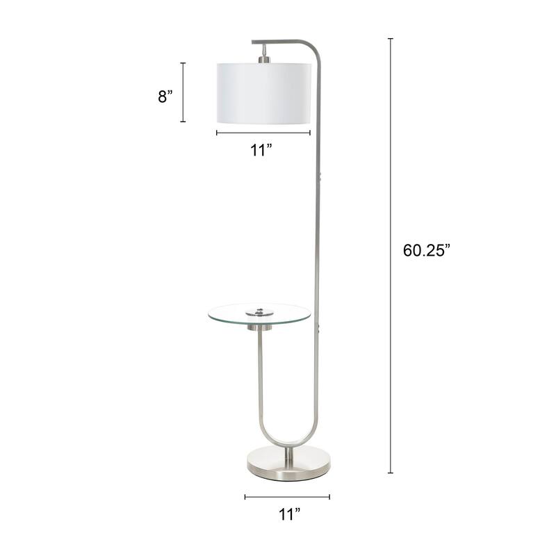 StyleCraft Sutton Floor Lamp with Glass Table - Brushed Nickel - Whit Shade