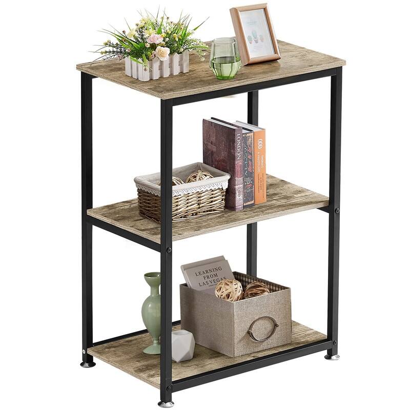 Tall End Side Table,30" Height Nightstand with 3-Tier Storage Shelf - 21.6"D x 13.8"W x 30"H - Beige