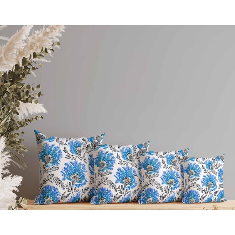 Whimsical Wilds Indoor/Outdoor Reversible Throw Pillow White and Blue