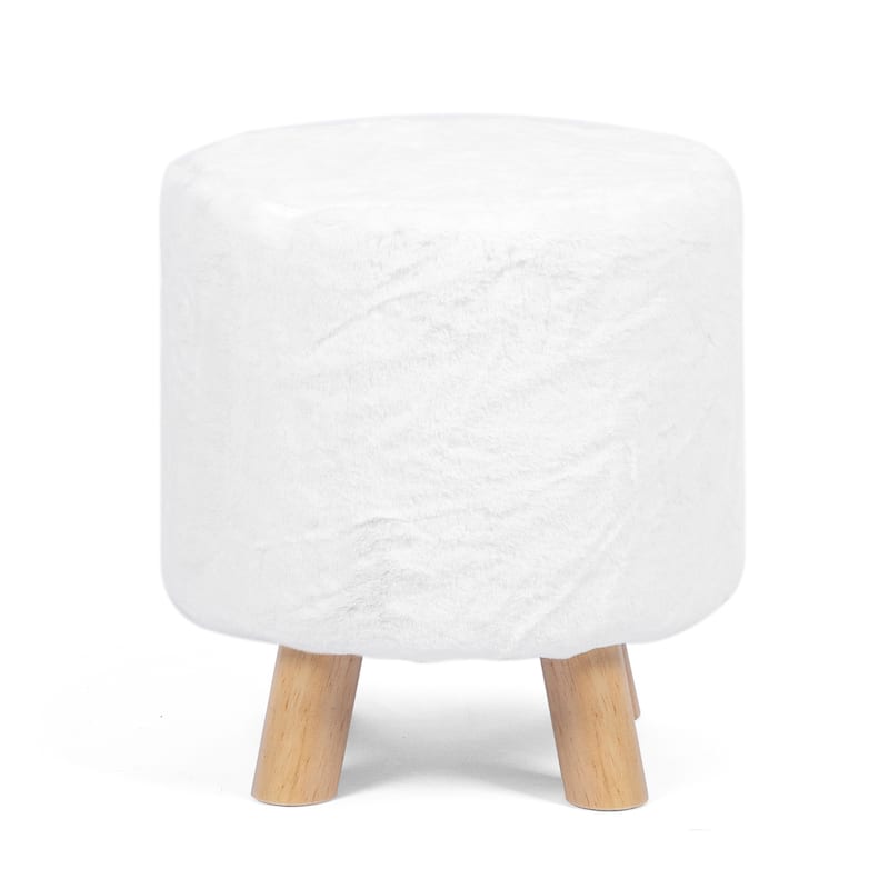 Adeco Round Ottoman Footrest Upholstered Padded Pouf - White
