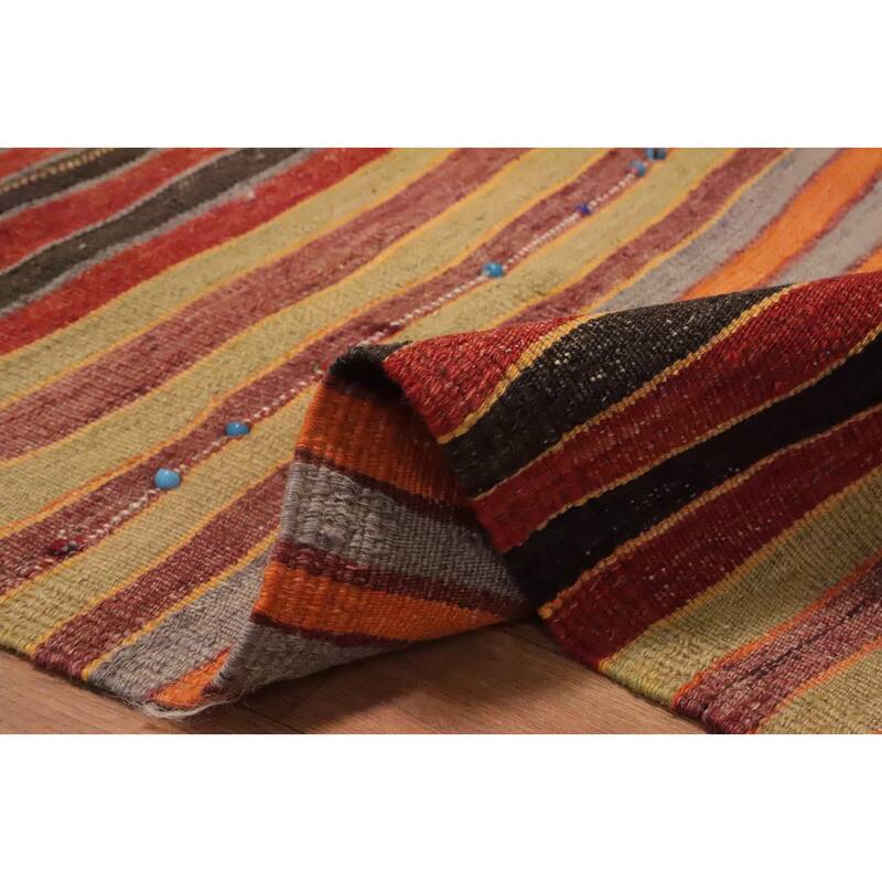 Hand Woven Oriental 100% Wool Carpet Southwestern Geometric Multi-Colored Kilim Area Rug - 8' 10'' X 5' 2''