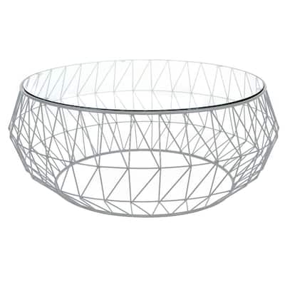 Malibu Octagon Coffee Table Templered Glass Tabletop in Sturdy Metal Geometric Base - 15" H x 34.5" W x 34.5" D