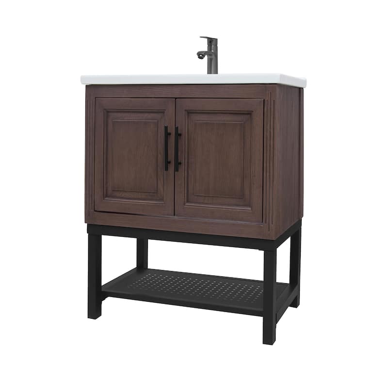 Roomfitters 24" Bathroom Vanity with Sink, Freestanding Storage Cabinet with 2 Doors and Open Shelf