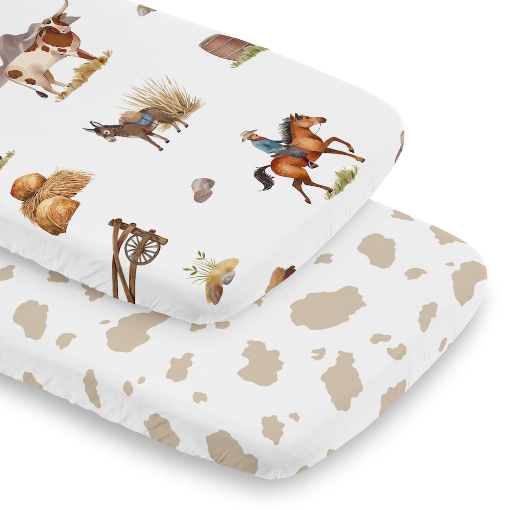 Sweet Jojo Designs Western Cowboy Boy 2 Pack Baby Bassinet Fitted Sheets - Cow Print & Wild West, Southern Charm, Country, Horse