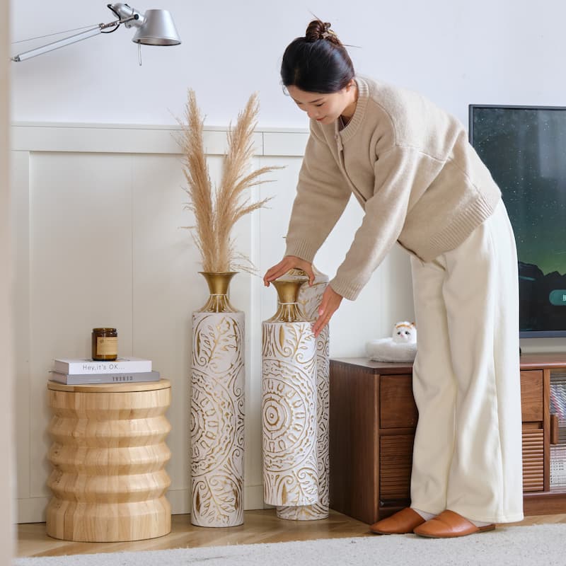 Set of 3 Gorgeous Home Floor Decoration Large Glazed Metal Vases (24"/28.7"/33.5" H)