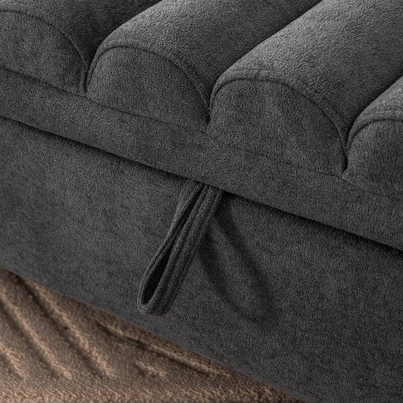 65.6"W Upholstered Storage Bench With Rolled Armrest, Rubberwood Legs