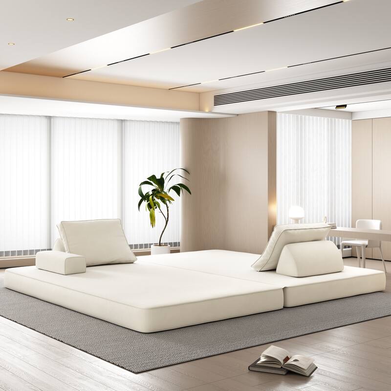 GDFStudio - 86.6" Multifunctional Chenille Upholstered Convertible Sofa Bed with 2 Removable Backrests & Soft Pillows