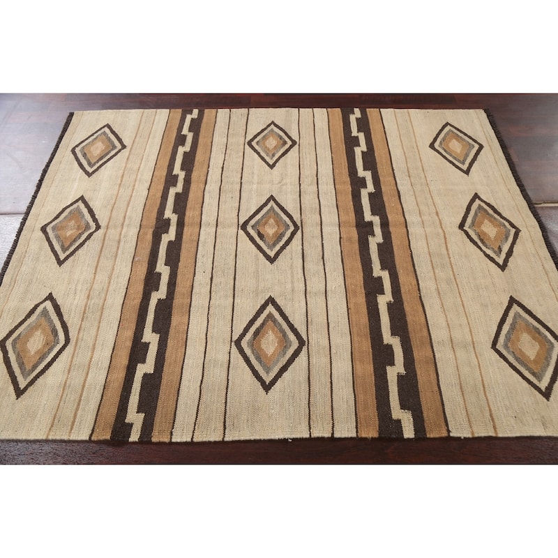 Geometric Tribal Natural Dye Kilim Oriental Area Rug Wool Flat-woven - 5'0" x 6'6"
