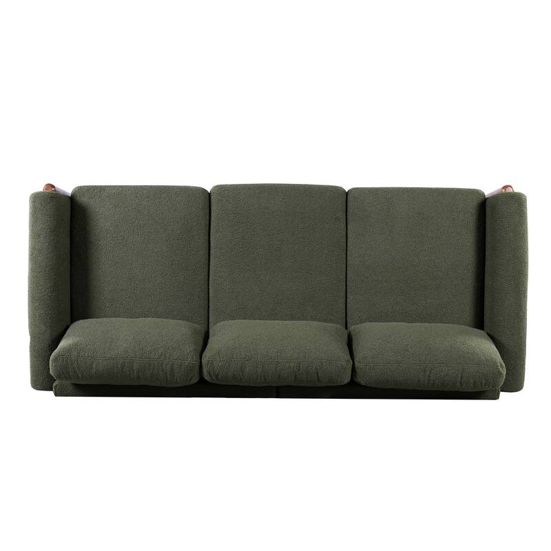 83.86" 3-Seater Sofa, Curved Armrest with Integrated Solid Wood Legs, Teddy Velvet Fabric, High Weight Capacity