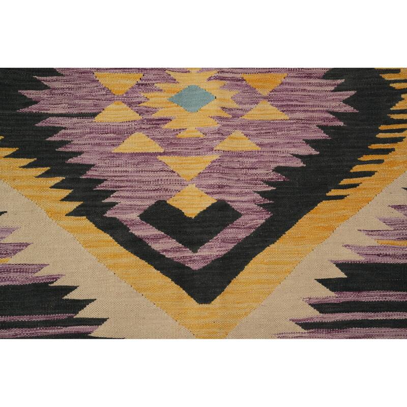 Hand Woven Oriental 100% Wool Carpet Southwestern Tribal Purples Kilim Area Rug - 8' 1'' X 6' 0''