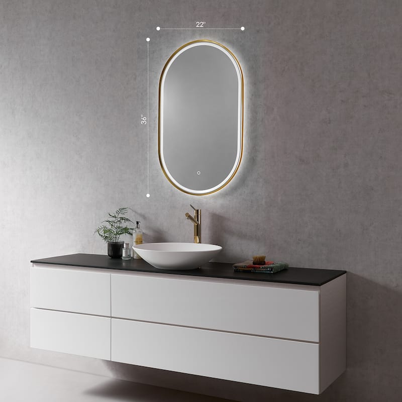 Altair Oleggio Oval Framed in Matte Black Vanity LED Lighted Wall Mirror - 36 in. - Gold