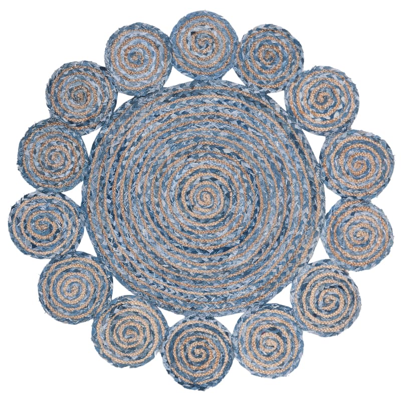 SAFAVIEH Handmade Cape Cod Friedlies Coastal Jute Rug - 5' Round - Blue/Natural