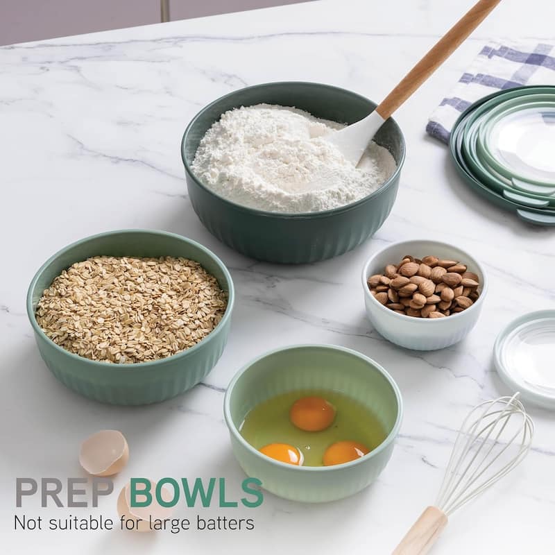 COOK WITH COLOR Prep Bowls with Lids- Wide and Deep Nesting Plastic Mixing Bowl Set with Lids 8 Piece Set, Black/White