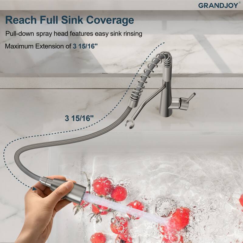 GRANDJOY Single Handle Pull Down Kitchen Faucet with Spot Resistant Finish