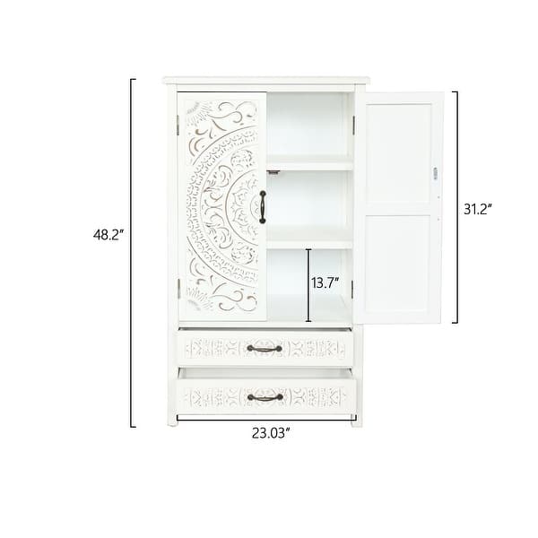27'' White Tall Storage Cabinet with Doors and Drawers, Rustic Wood Accent Pantry Sideboard Tower for Home Organization
