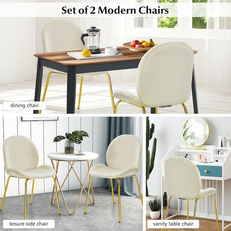 Set of 2 Velvet Accent Chairs with Gold Metal Legs - 19" x 21.5" x 34" (L x W x H)