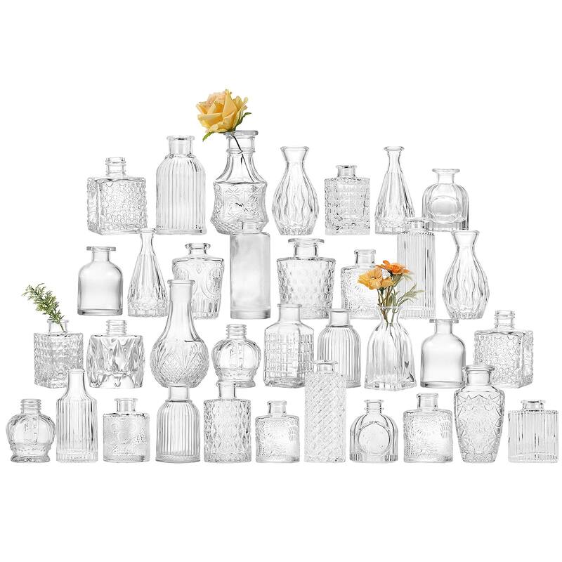 36 Glass Bud Vase Set, Small Vases for Flowers, Clear Bud Vases for Centerpieces Mini Flower Vases in Bulk - Silver