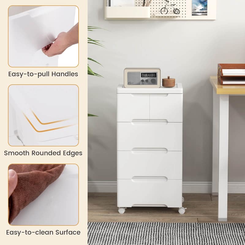 Costway 2 PCS 5-Drawer Plastic Rolling Storage Cart with 4 Universal - See Details