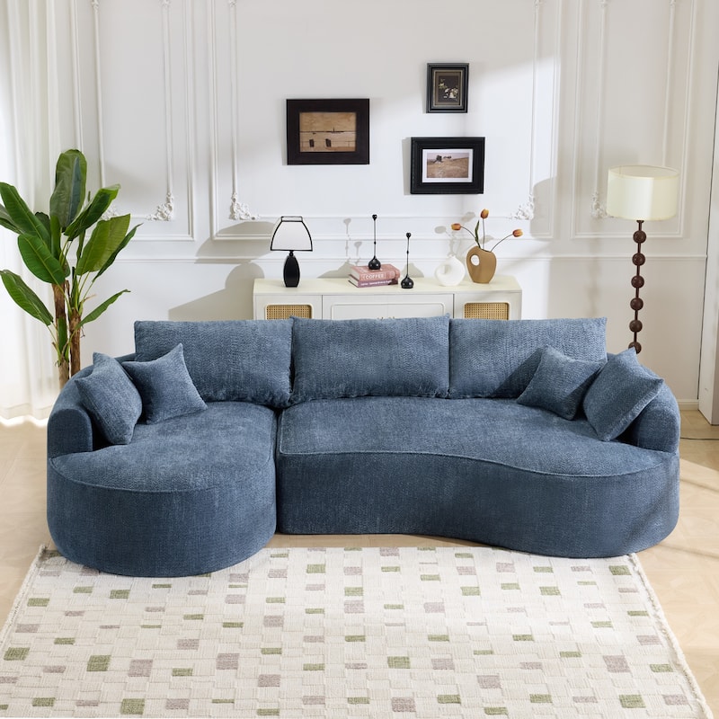 L Shape Sectional Sofa with Curved Chaise Lounge, High-Resilience Sponge Boneless Sofa, Upholstered Sofa with Throw Pillows