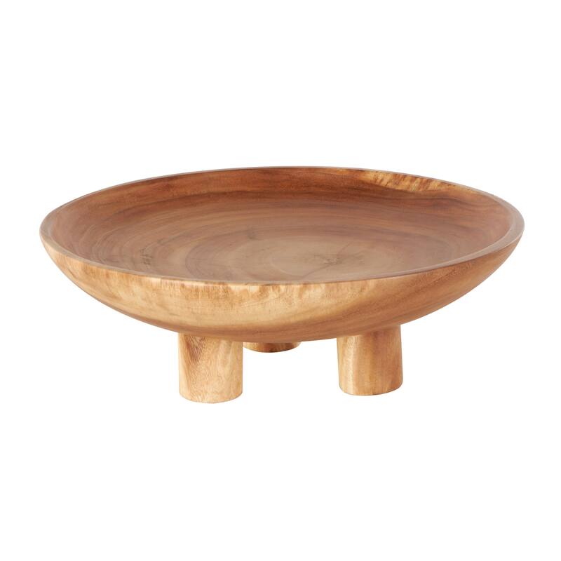 Teak Wood Handmade Round Decorative Bowl with Peg Legs - Brown - Roche River Decor - 17"W x 17"L x 6"H