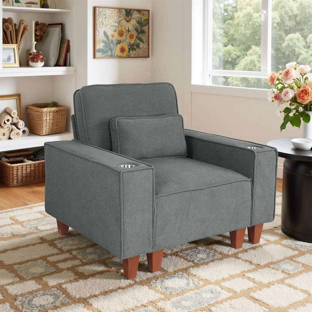 Modern Corduroy Sofa with 2 Pillows, Mid-Century Loveseat Couch with Square Arms for Livingroom