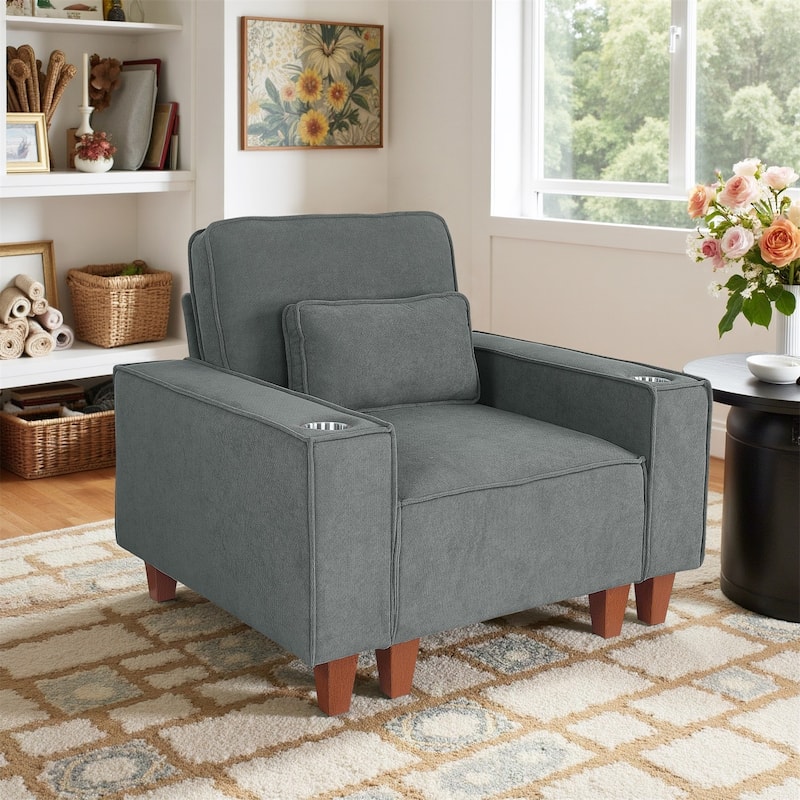Modern Corduroy Sofa with 2 Pillows, Mid-Century Loveseat Couch with Square Arms for Livingroom - Grey
