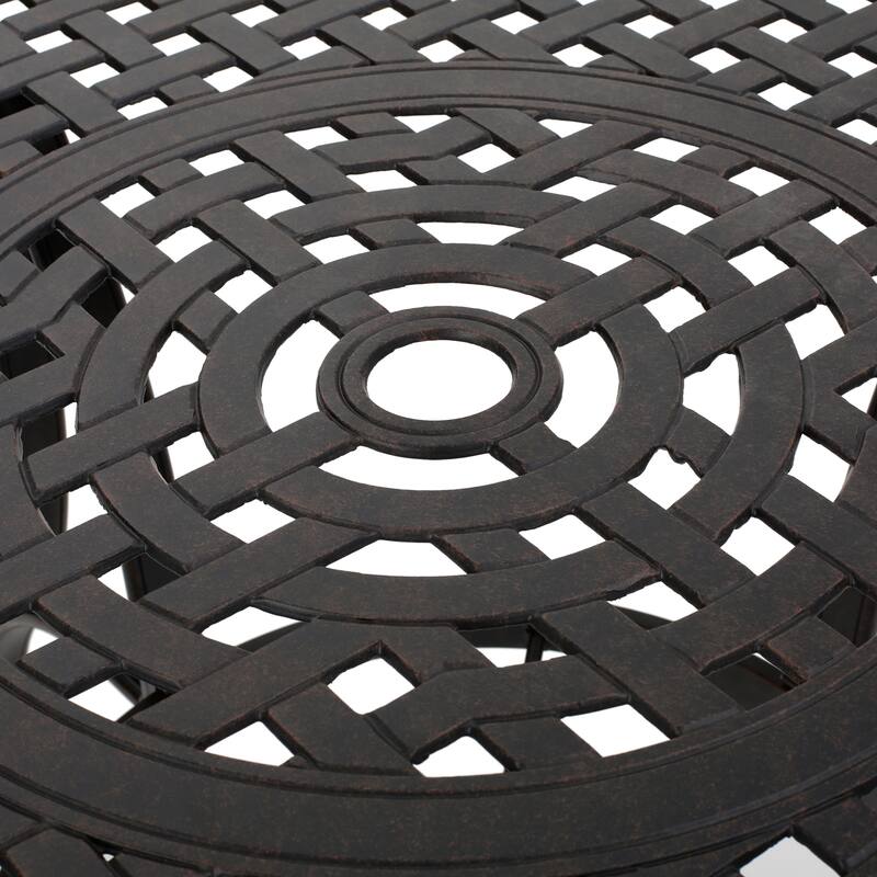 Roomfitters Outdoor Cast Aluminum Round Dining Table with Lattice Design, Rust Resistant Bronze