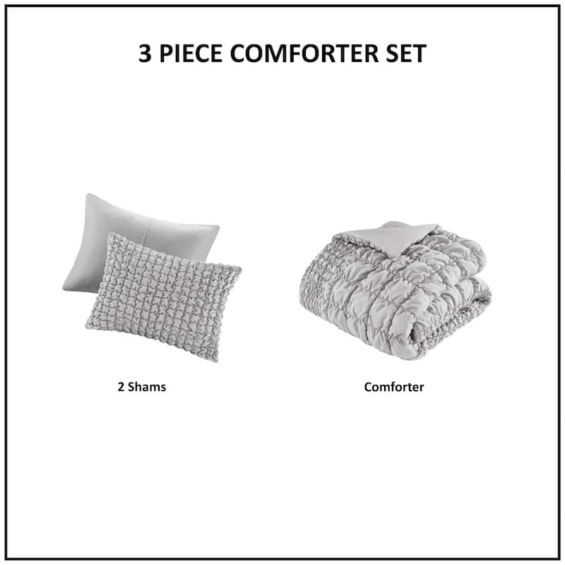 Madison Park Liliana 3 Piece Stripe Ruched Comforter Set