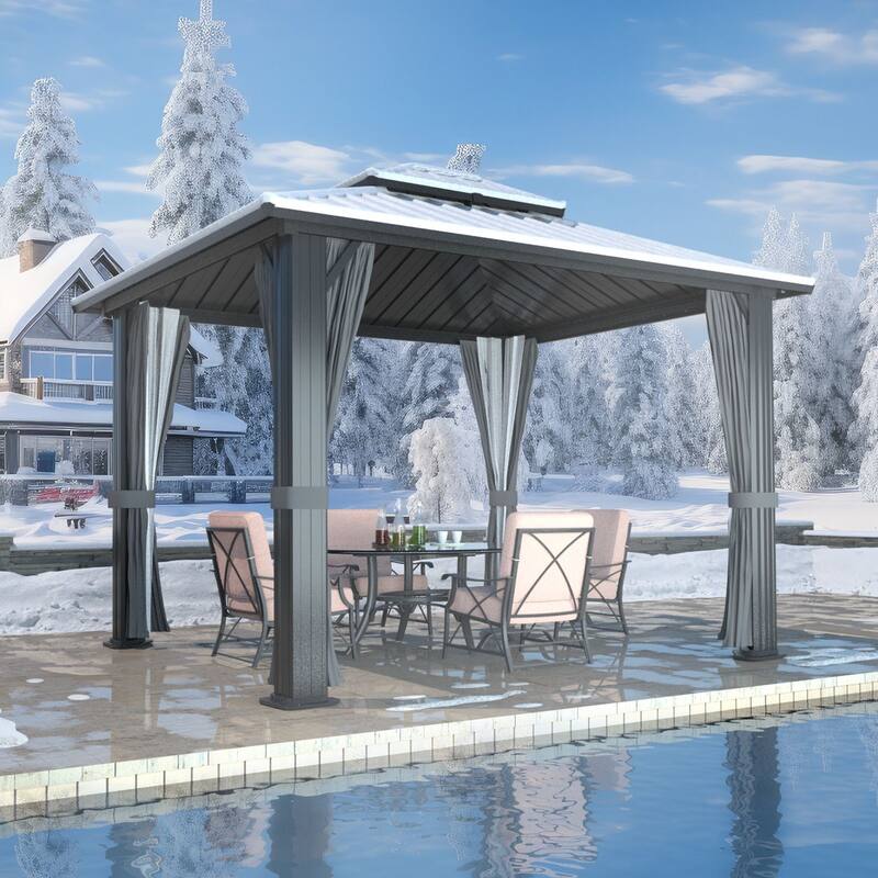 VEIKOUS Aluminum Double Hardtop Gazebo Pergola for Patio, Lawn, and Garden with Removable Netting