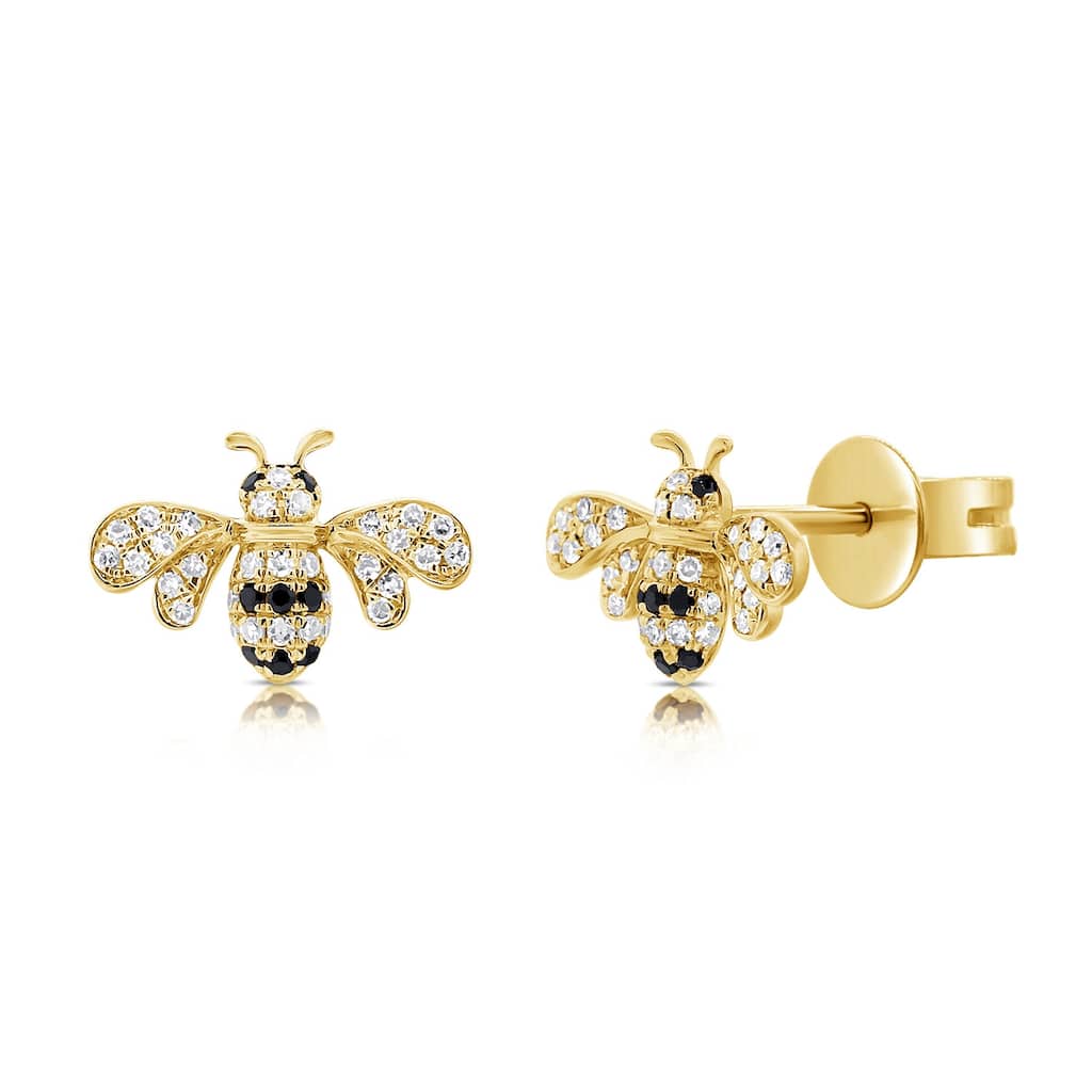 Joelle Collection Diamond Bumble Bee Studs 14K Gold - Bumble Bee Earrings -