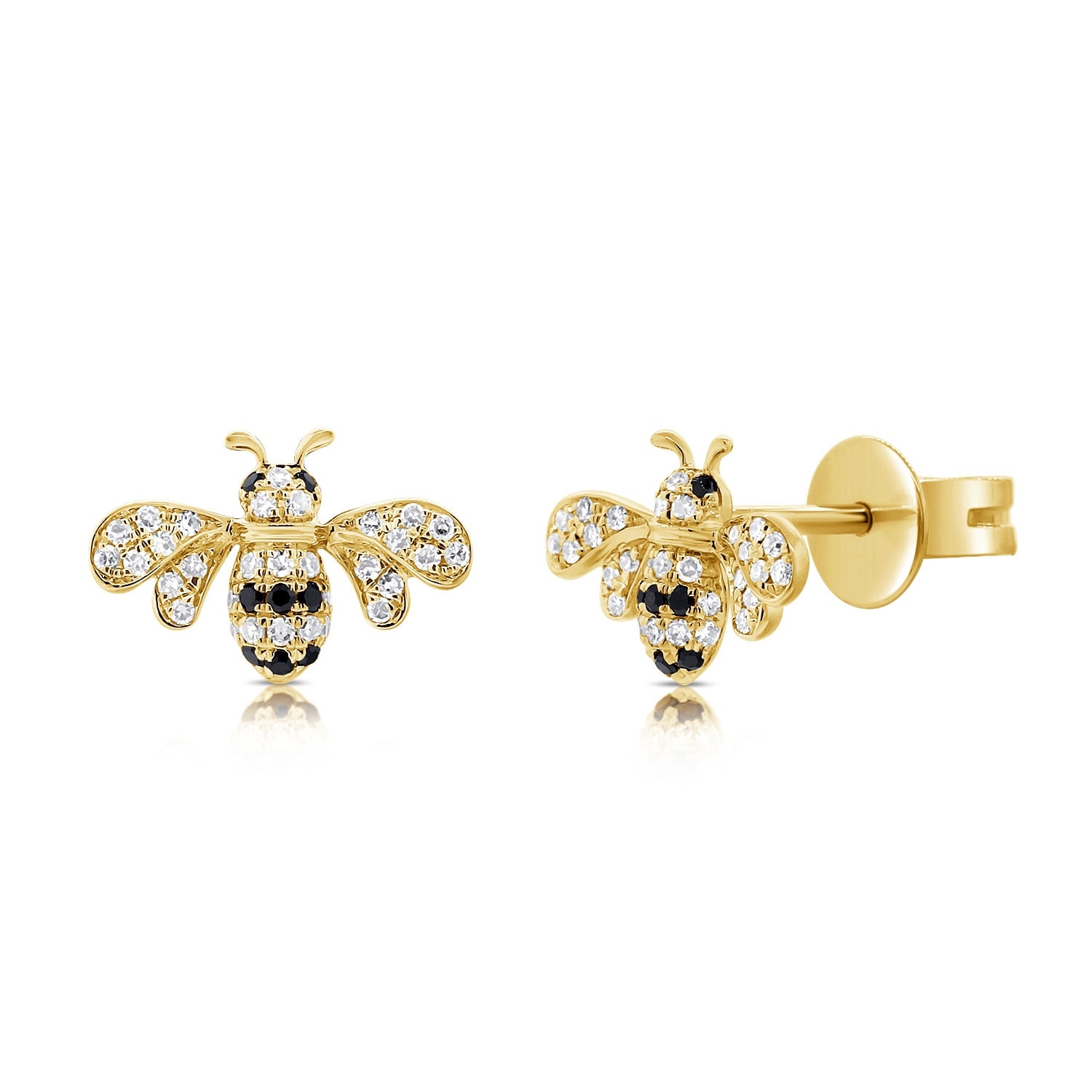 Joelle Collection Diamond Bumble Bee Studs 14K Gold - Bumble Bee Earrings -