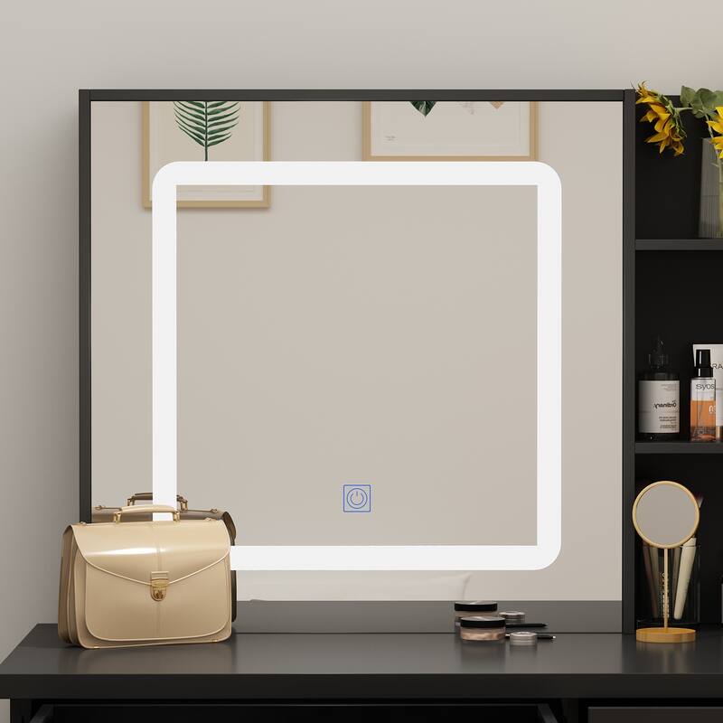 Kerrogee Makeup Vanity Set with Adjustable Lighted Mirror & Stool - 39.4"L x 19.7"W x 53.5"H