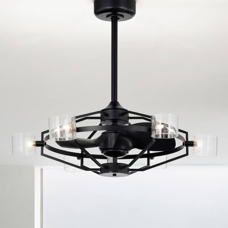 Damita 35 Inch Matte Black finish 6 Light, 3 Blade Ceiling Fandelier with Remote