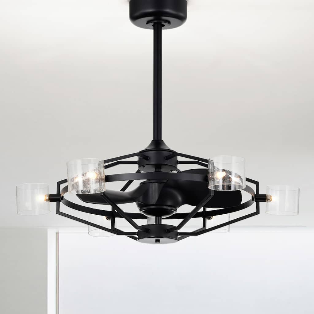 Damita 35 Inch Matte Black finish 6 Light, 3 Blade Ceiling Fandelier with Remote